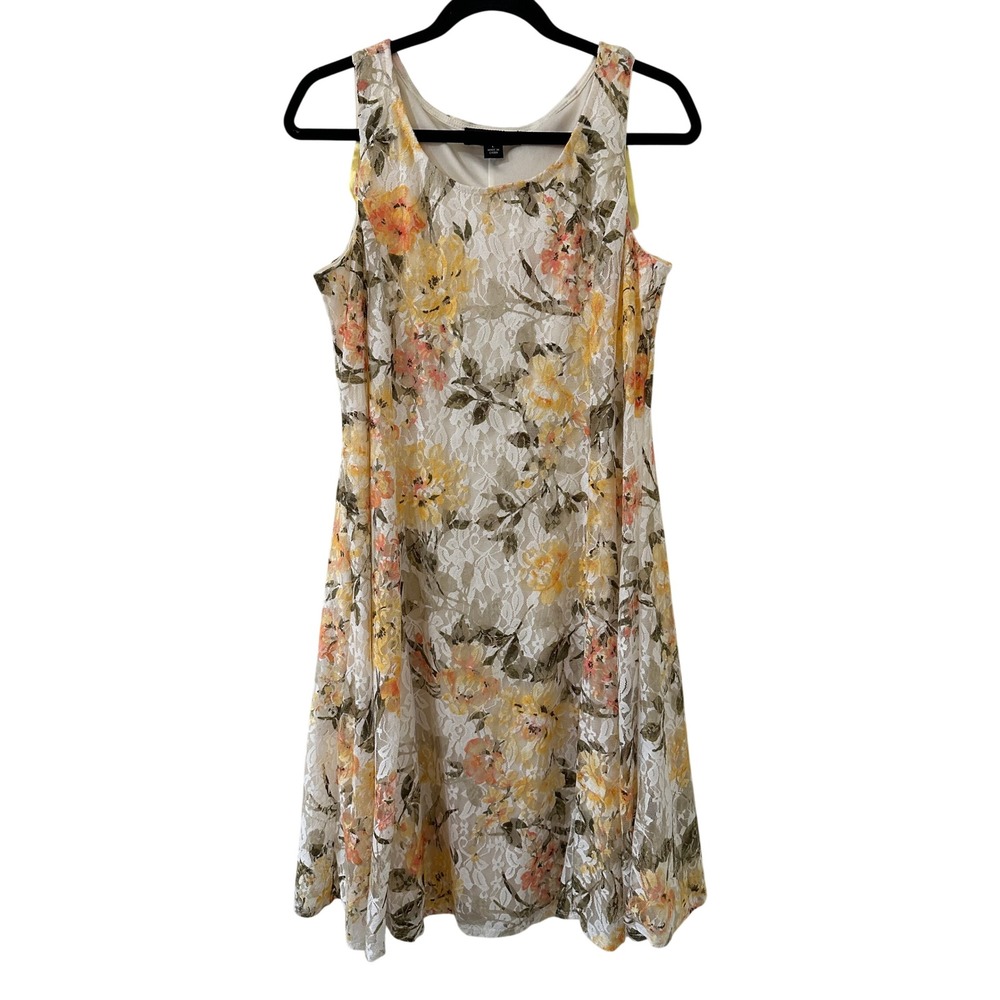 Perceptions New York Womens Floral Lace A-Line Dress Sleeveless Size L Cottage
